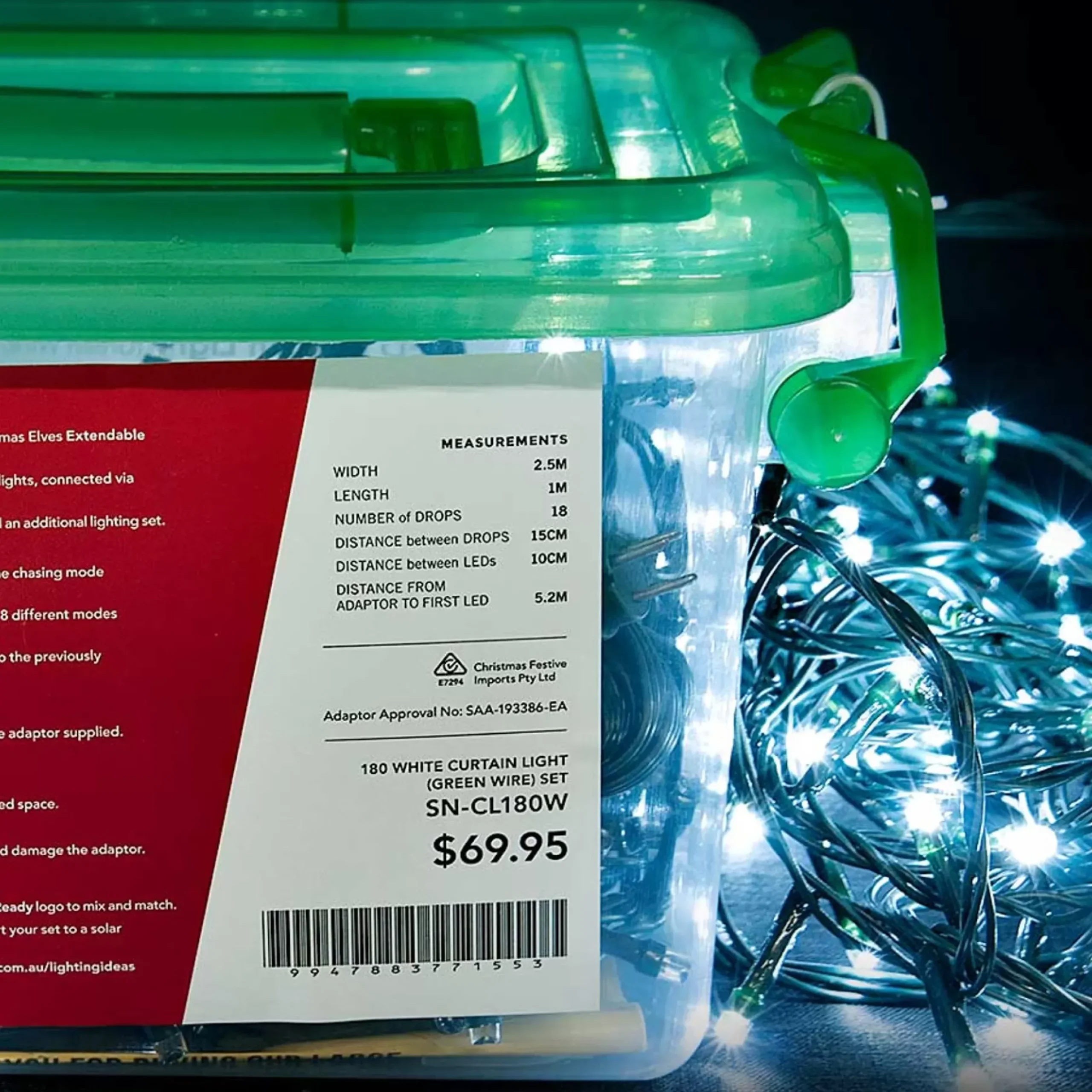 180 Led Connectable Curtain Lights White (18 Drops)