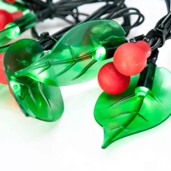 40 Led Red Green Holly Battery Lights - Green Wire