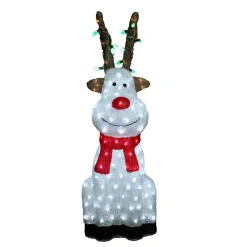 Acrylic Light Up Sitting Red Nose Reindeer - 91Cm