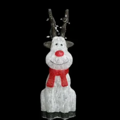 Acrylic Light Up Sitting Red Nose Reindeer - 91Cm