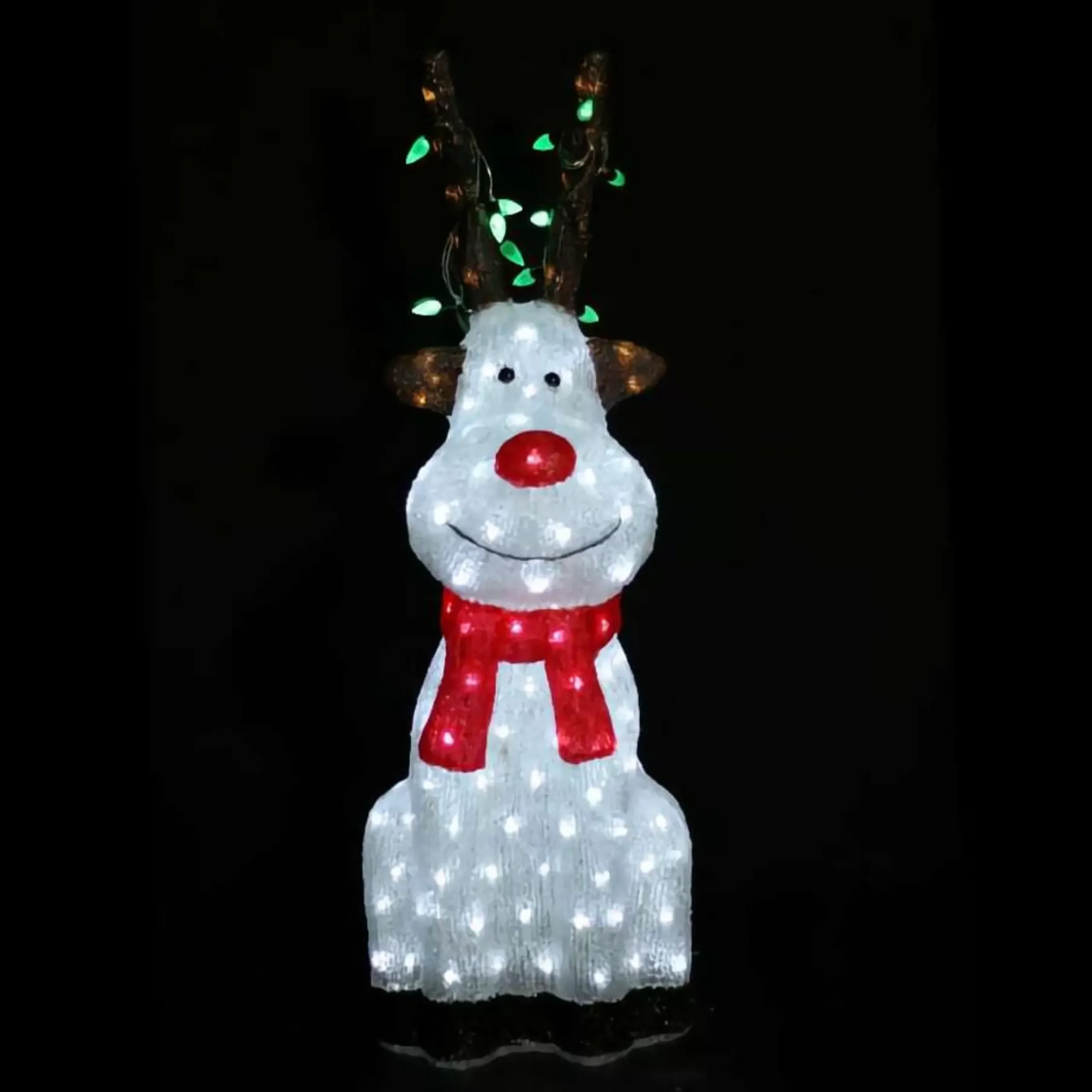 Acrylic Light Up Sitting Red Nose Reindeer - 50Cm