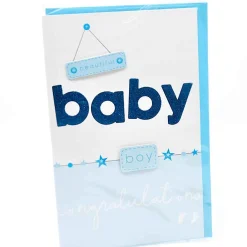 Baby Boy Text Stars Card - 17Cm