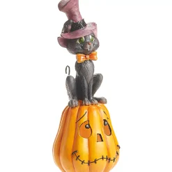 Black Cat On Light Up Pumpkin - 35.5Cm