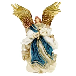 Blue Gold Angel With Flute - 25Cm