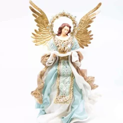 Blue Gold Standing Angel With Crown - 35Cm