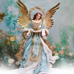 Blue Gold Standing Angel With Crown - 35Cm