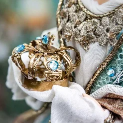 Blue Gold Standing Angel With Crown - 35Cm