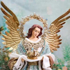 Blue Gold Standing Angel With Crown - 35Cm