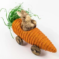 Brown Easter Bunny In Carrot Car - 35Cm