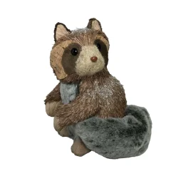 Brown Wooden Bristle Raccoon With Fur Tail - 21Cm