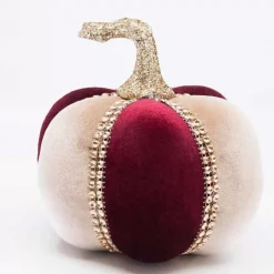 Burgundy And Cream Jewelled Pumpkin - 16Cm