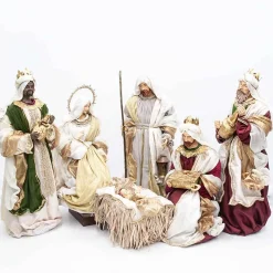 Burgundy Beige Green Nativity Set Noelle Collection (Set Of 6) - 106Cm