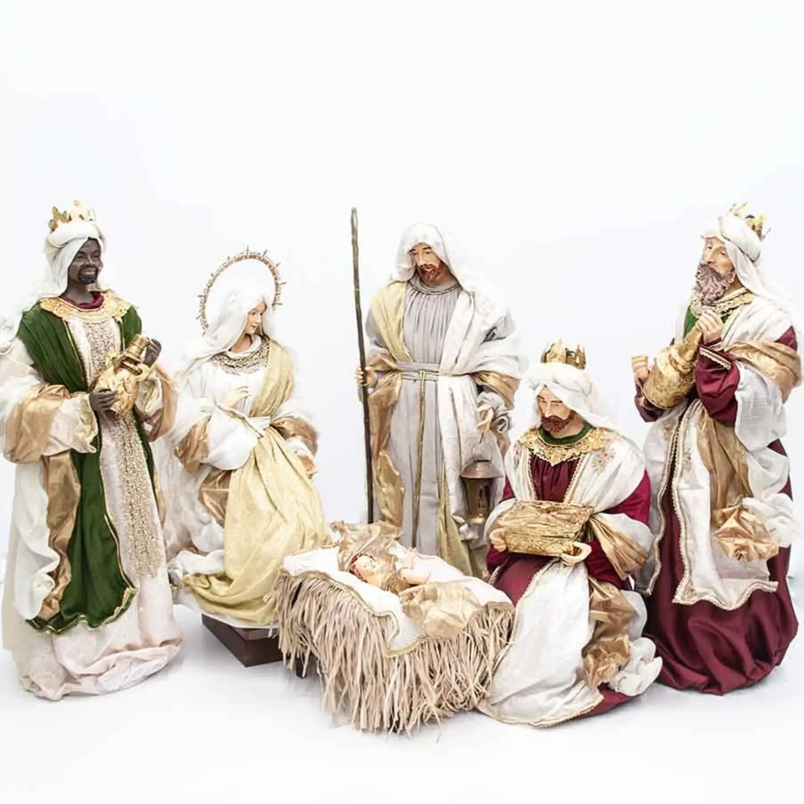 Burgundy Beige Green Nativity Set Noelle Collection (Set Of 6) - 106Cm