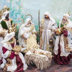 Burgundy Beige Green Nativity Set Noelle Collection (Set Of 6) - 106Cm