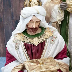 Burgundy Beige Green Nativity Set Noelle Collection (Set Of 6) - 106Cm