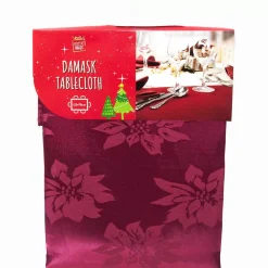 Burgundy Damask Tablecloth - 178Cm