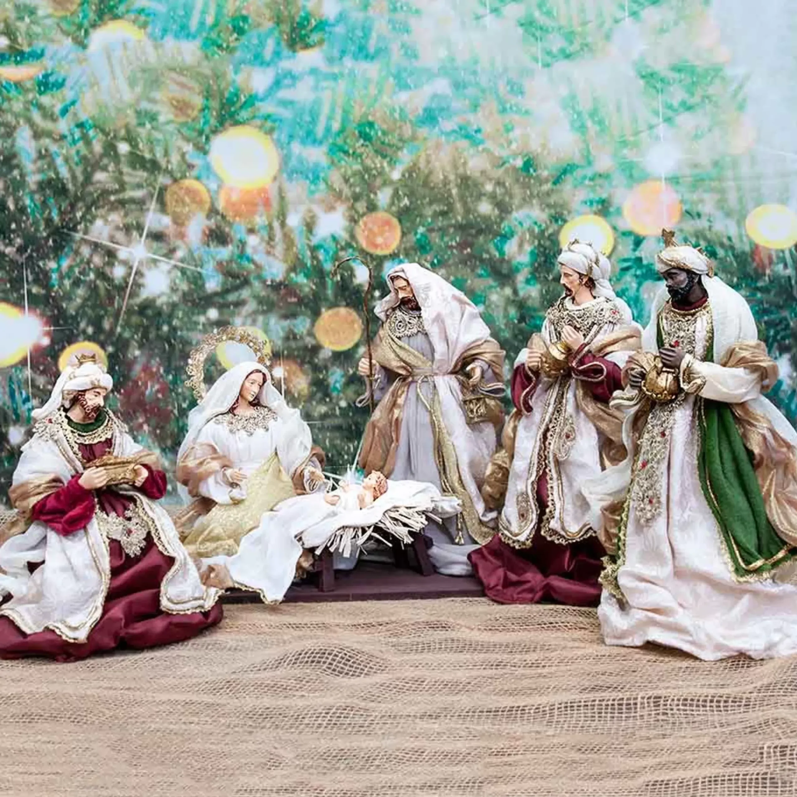 Burgundy Gold Nativity Set (Holy Family On Base) - 35Cm