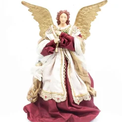 Burgundy Standing Angel With Flute - 35Cm
