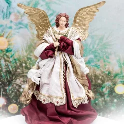 Burgundy Standing Angel With Flute - 35Cm