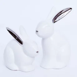 Ceramic White Cuddling Bunnies (Set Of 2) - 13Cm