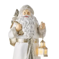 Champagne Gold Santa With Light Up Lantern And Sack - 38Cm