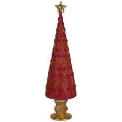 Cherry Red Starlight Sparkle Cone Tree - 43Cm