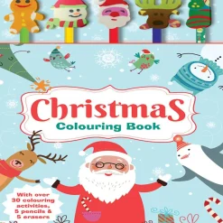 Christmas Activity Book + Pencils + Erasers (Set Of 5)