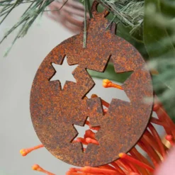 Christmas Bauble With Stars Decoration Garden Art - 7Cm