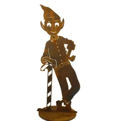 Christmas Elf Boy With Candy Cane On Stand Garden Art - 30Cm