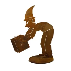 Christmas Elf Boy With Gift On Stand Garden Art - 22Cm