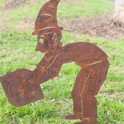 Christmas Elf Boy With Gift On Stand Garden Art - 22Cm