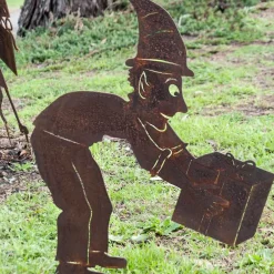 Christmas Elf Boy With Gift Garden Art Stake - 70Cm