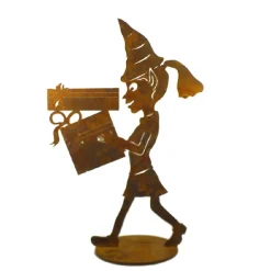 Christmas Elf Girl With Gifts On Stand Garden Art - 28Cm