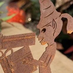 Christmas Elf Girl With Gifts On Stand Garden Art - 28Cm