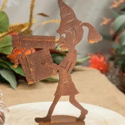Christmas Elf Girl With Gifts On Stand Garden Art - 28Cm
