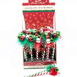 Christmas Pen Jingle Bell Tinsel Pompoms - 24Cm