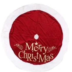 Christmas Tree Skirt Velvet Burgundy "Merry Christmas" - 100Cm