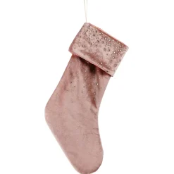 Dark Pink Velvet Diamonte Stocking - 45Cm