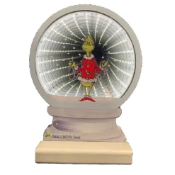 Dr Seuss Grinch With Garland Infinity Light Snow Globe - 25Cm