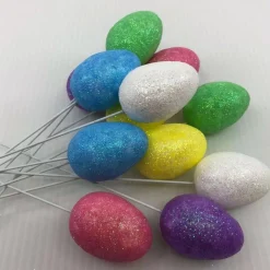 Easter Egg Pick Multicoloured With Glitter (Pack Of 12)
