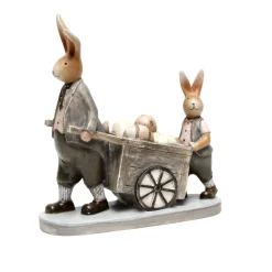 Easter Rabbits With Wheelbarrow - 16Cm