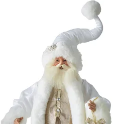Elegant White Gold Glistening Santa - 57Cm