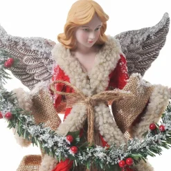 Fabric Angel With Garland Red & Natural - 40Cm