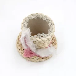 Fawn Jute Robe Easter Hat With Pink Bunny Ears - 25Cm