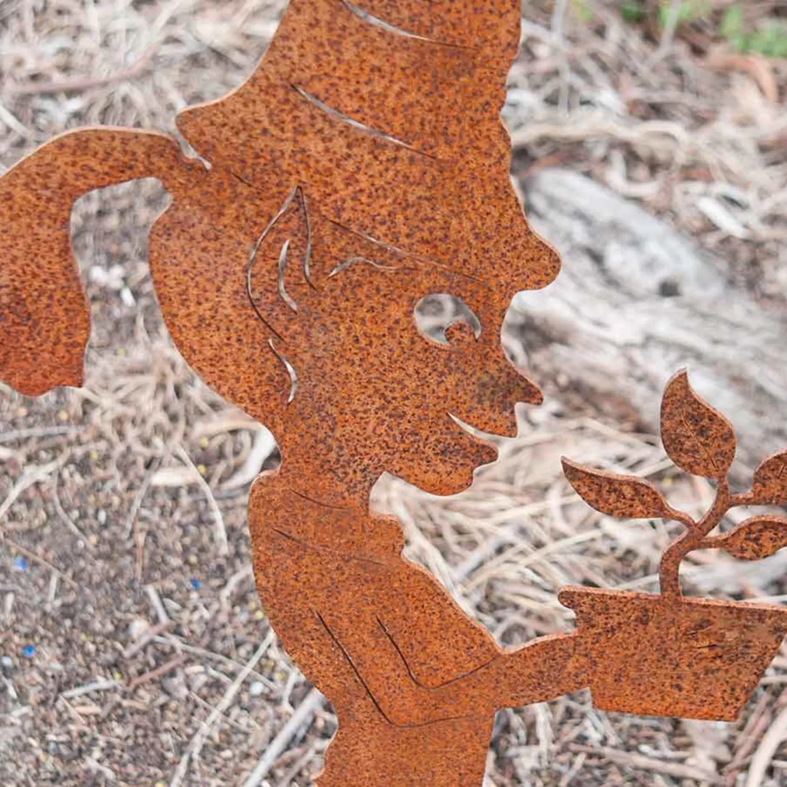 Garden Elf Girl With Flower Pot Garden Art Stake - 77Cm