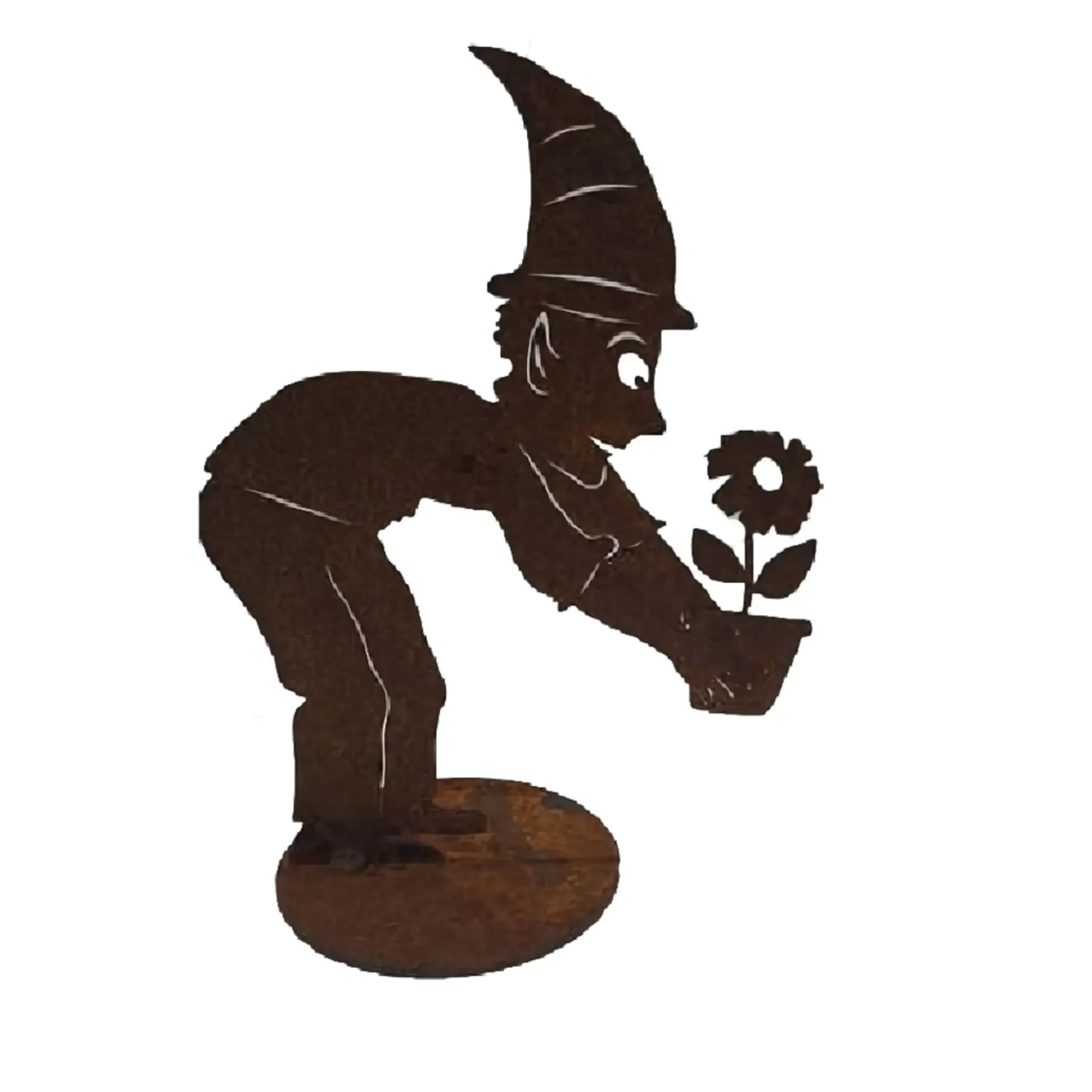 Garden Elf With Flower Pot On Stand Garden Art - 23Cm
