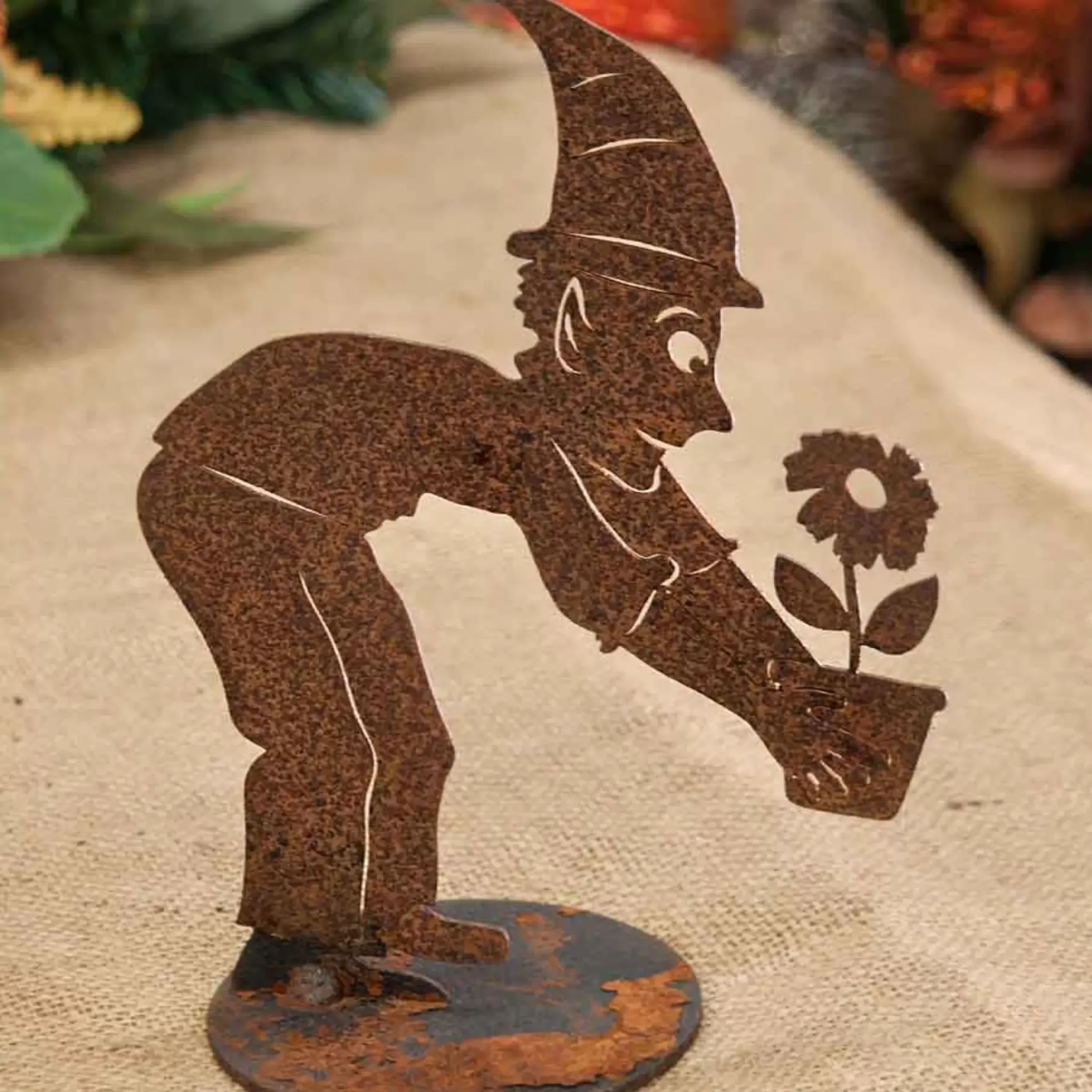 Garden Elf With Flower Pot On Stand Garden Art - 23Cm