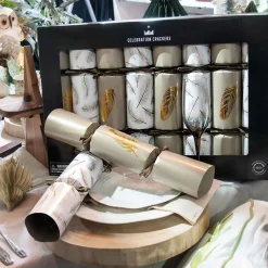 Gold Feather Deluxe Christmas Crackers (Pack Of 8) - 35Cm