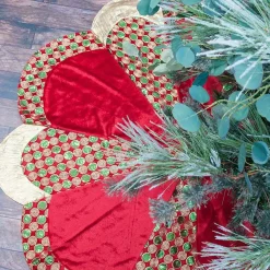 Gold Red Checkered Tree Skirt - 120Cm