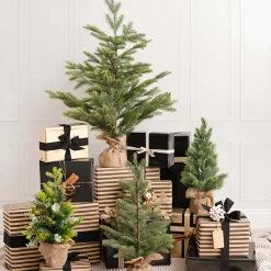 Green Pine Burlap Jute Table Top Tree - 48Cm